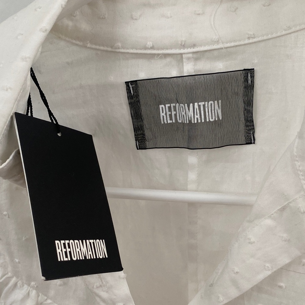 Reformation Ivory Button Down Shirt with Ruffles - Picture 2 of 5